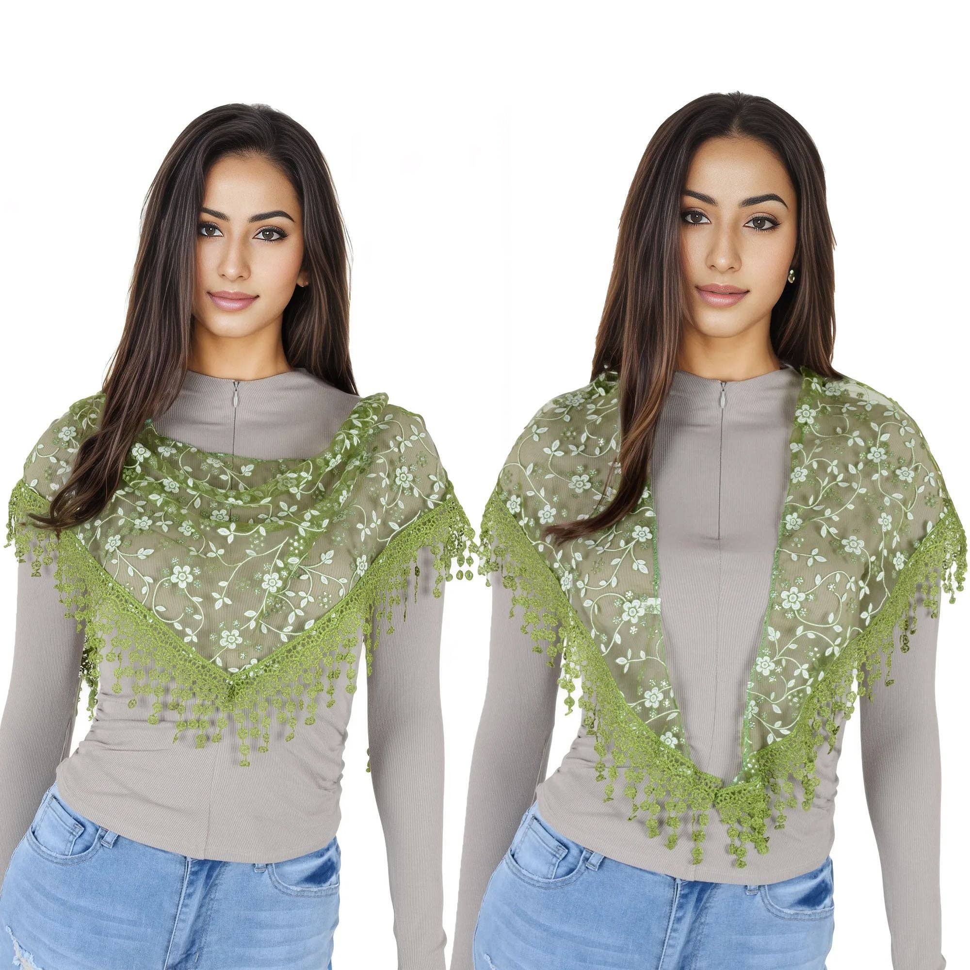 AK Brand - Venta al por mayor Bufanda - Mujer - Bufanda triangular ligera de encaje floral para la cabeza4