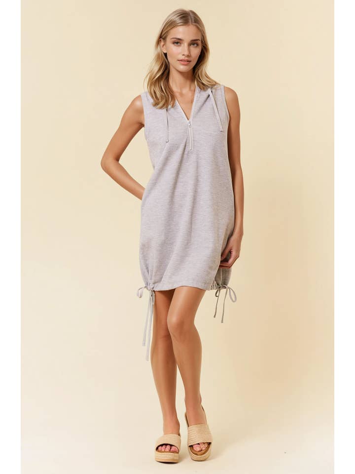 Doe and Rae - Wholesale Dress - Women's - Drawcord Bottom Sleeveless Hooded Mini Dress - 27753D9
