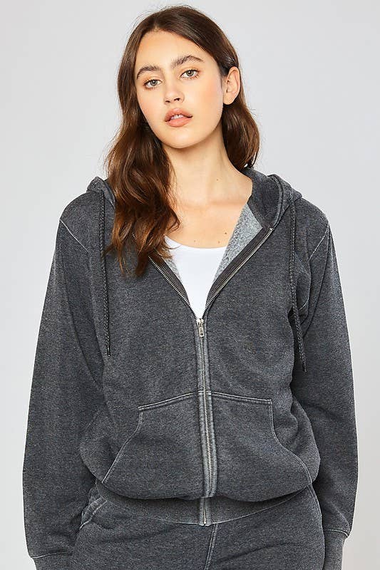 Vanilla Monkey - Wholesale Hoodie - Women's - Fleece Burn Out Boyfriend's Oversized Zip Up1