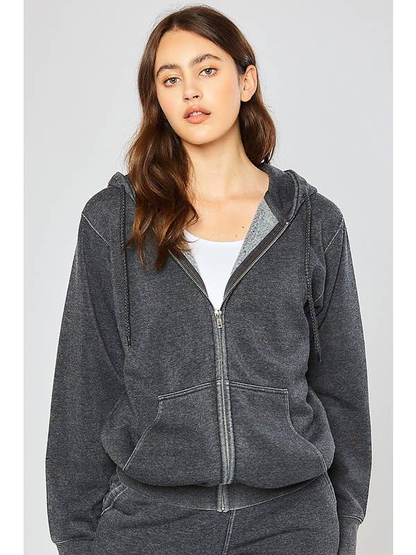 Vanilla Monkey - Wholesale Hoodie - Women's - Fleece Burn Out Boyfriend's Oversized Zip Up1
