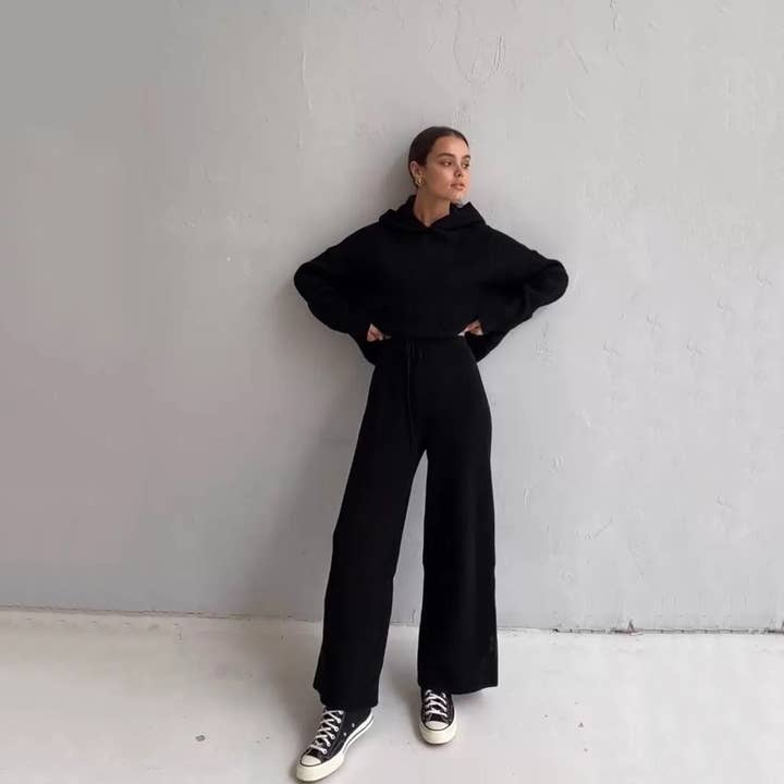 Sweetkama - Wholesale Lounge Set - Women's - Solid Color Hoodie Top and Pant Set Sweater Set 9263