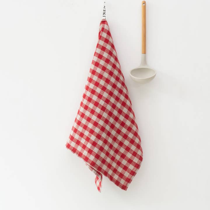 Linen Tales (We cover U.S. import duties) - Wholesale Tea Towel - Red Gingham Linen Kitchen Towel0