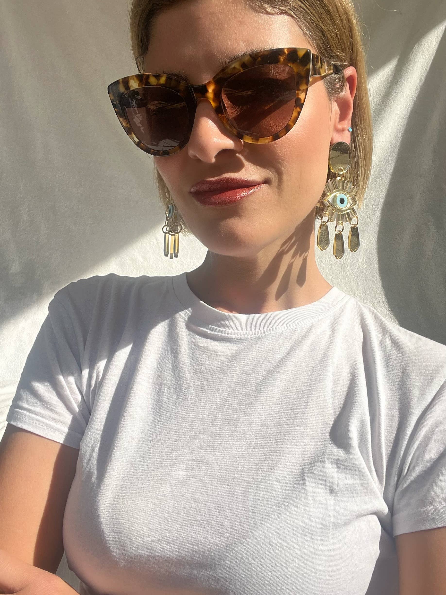 Christina Christi - Wholesale Clip-On Earrings - Gold Evil Eye Clip-On Earrings with Gold Plexiglass Designs8