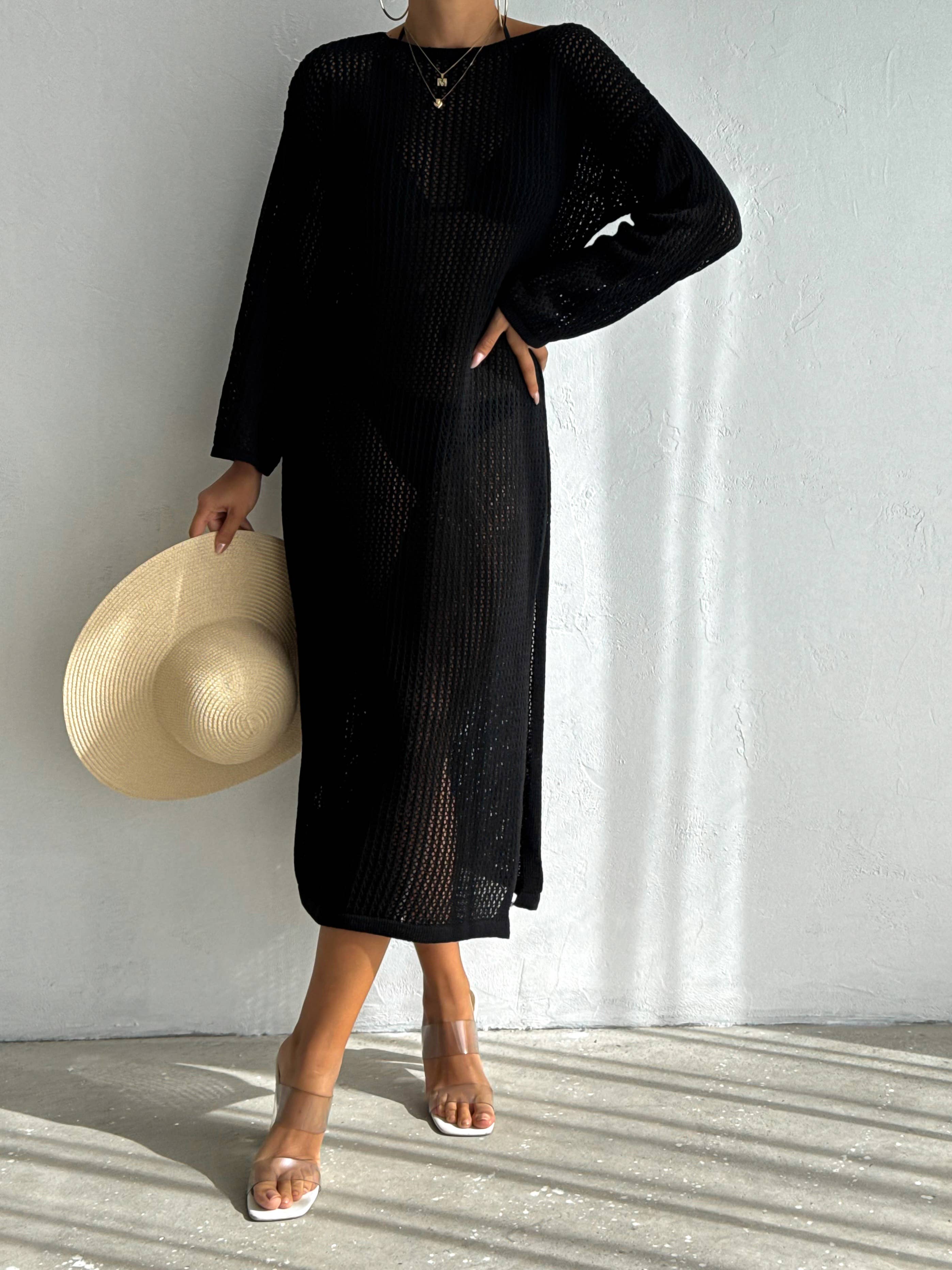 VAV NEW YORK - Wholesale Dress - Women's - Maxi Hallow Knit Dress Long Sleeve Cover-Up Open Knit Dress18