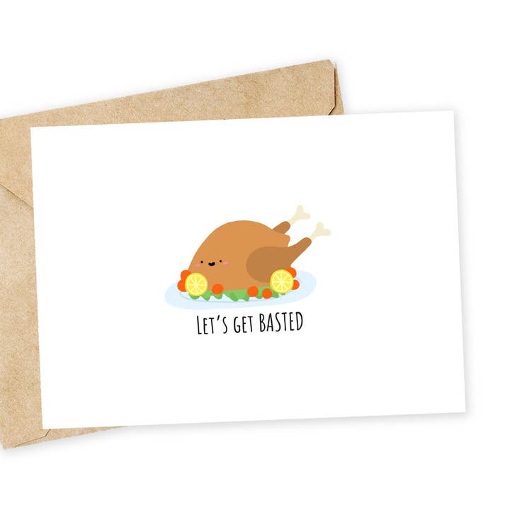 Let's Get Basted Thanksgiving Card - Funny Turkey Dinner for wholesale by Chewy Lemon Studio