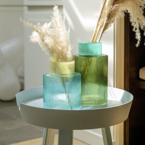 REMEMBER - Wholesale Vase - Glass Vase Groove L 'green'
