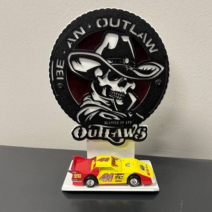 World Of Outlaws Be An Outlaw Logo 1/64 Diecast Display for wholesale by Premier Metal Art