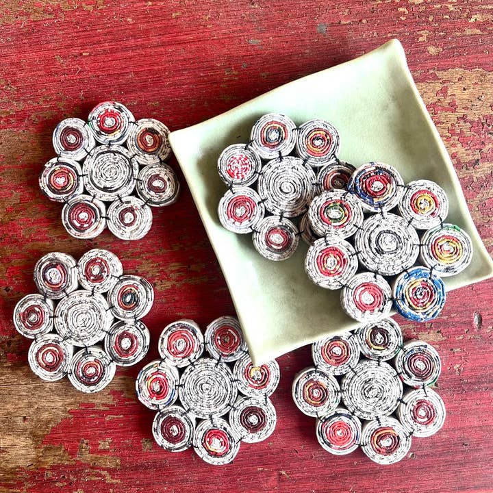 Recycled Paper Coasters (boxed set of 6) from the Lao Disabled Women's Center for wholesale by Wooven