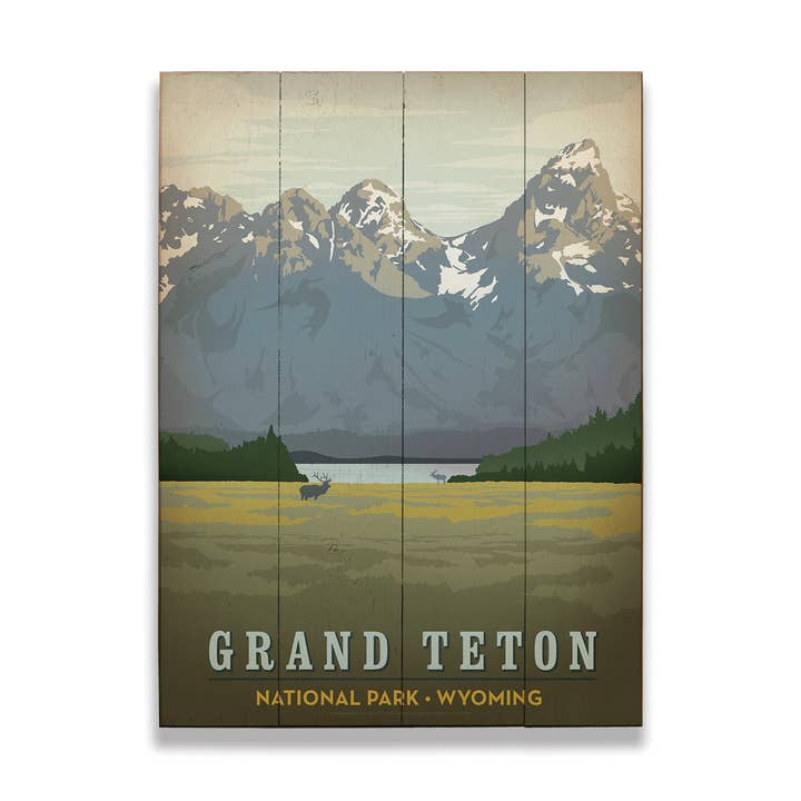 Parc national de Grand Teton : Les Tétons au crépuscule pour la vente par Old Wood Signs