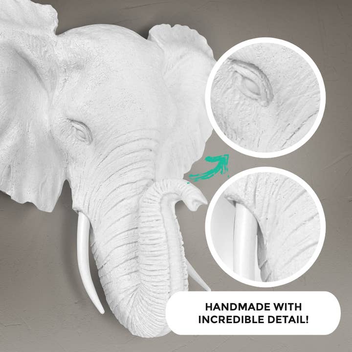 White The Savannah Mini Elephant Head Faux Taxidermy Single Color for wholesale on Faire