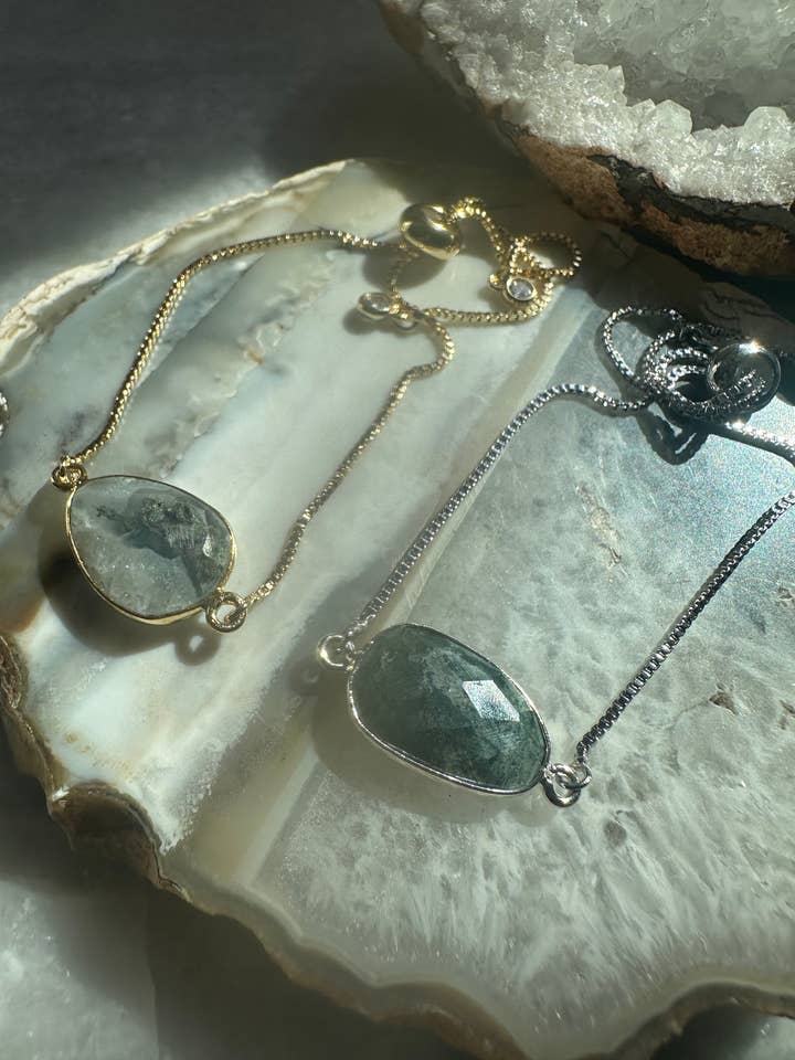 CONCENTRICITY BRACELET - - moss agate - gold or silver for wholesale by Twisted Pine Jewelry
