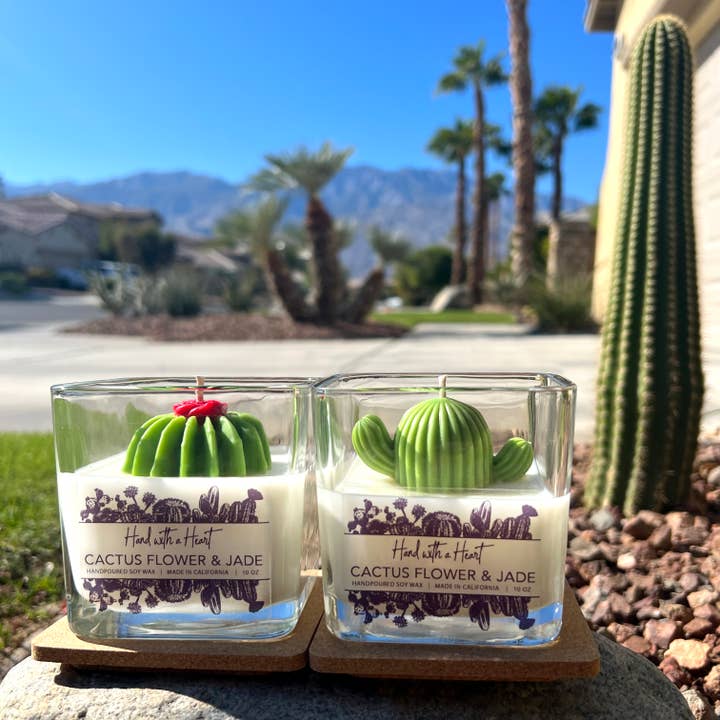 Hand with a Heart - Wholesale Jar/Filled Candle - Cactus flower & Jade Soy Wax Candle