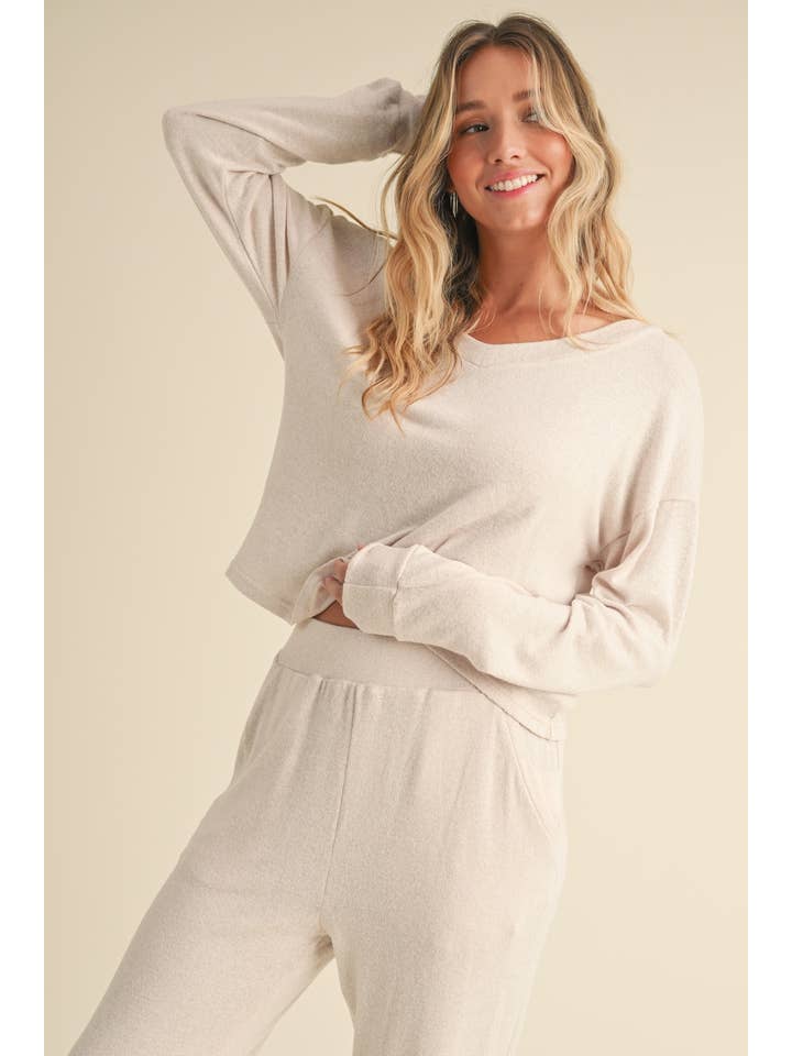 KIMBERLY C - Wholesale Knit Top - Women's - Brushed Hacci Long Sleeve V Neck Top