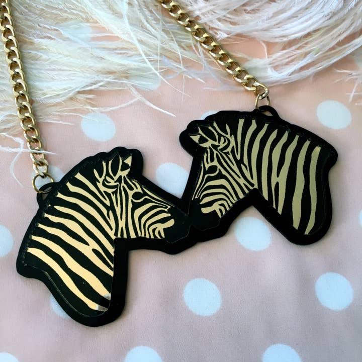 Zebra Black And Gold Necklace, Laser Cut Acrylic, Plastic Jewelry for wholesale by I'm Your Present