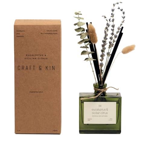 Craft & Kin - Wholesale Reed Diffuser - Green Glass Reed Diffuser with Flowers23