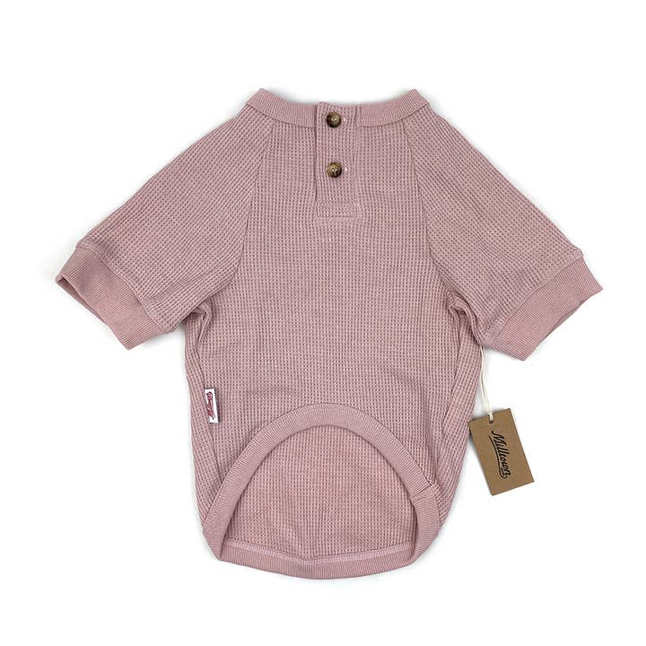 Milltown Brand - Wholesale Pet Shirt - Dog - Dog Waffle Henley T-shirt - Cuddle Pink