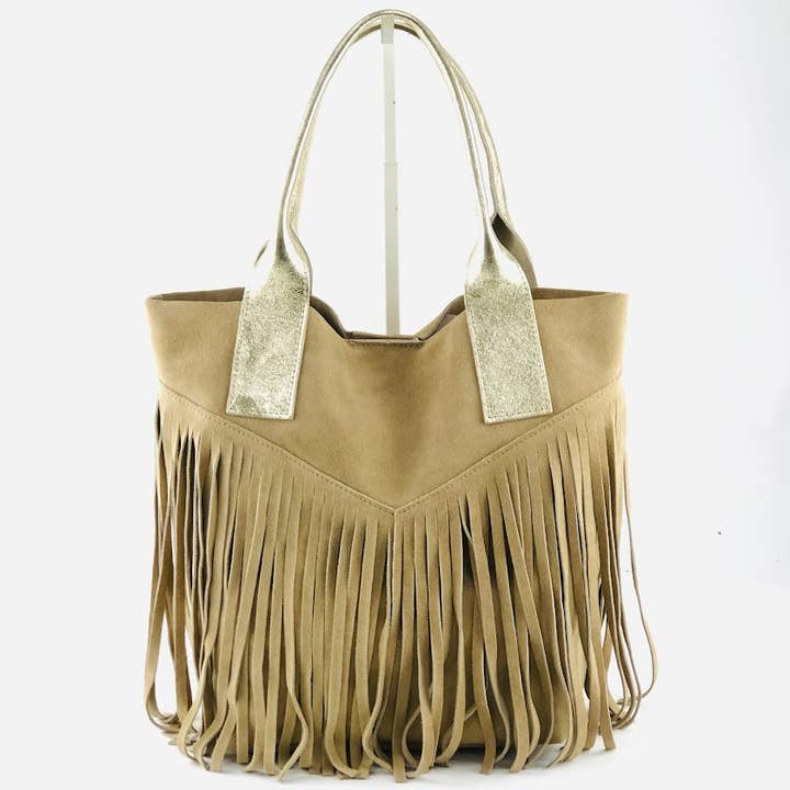 MILANO AMOUR - Wholesale Tote Bag - Women's - TOTE BAG SHOPPER DIAMOR SUEDE FRANGE MATCH LAMINATO