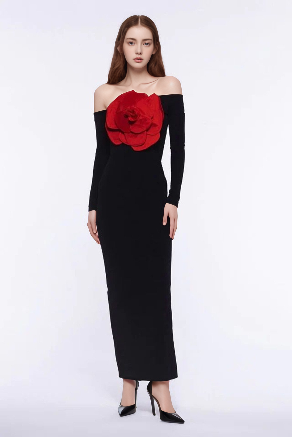 Black SY475 Elegant Floral Tube Top Backless Slit Dress for Women for wholesale on Faire2