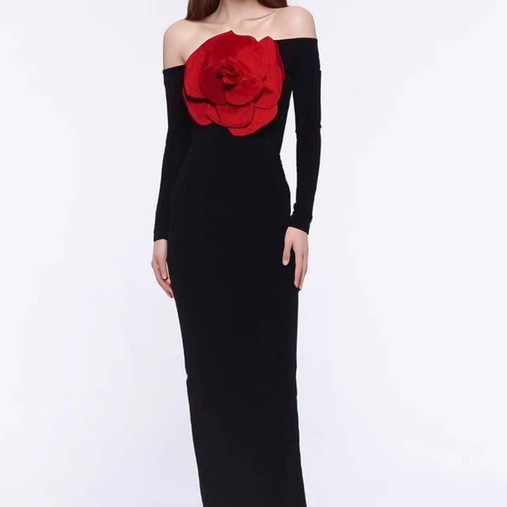 Black SY475 Elegant Floral Tube Top Backless Slit Dress for Women for wholesale on Faire2