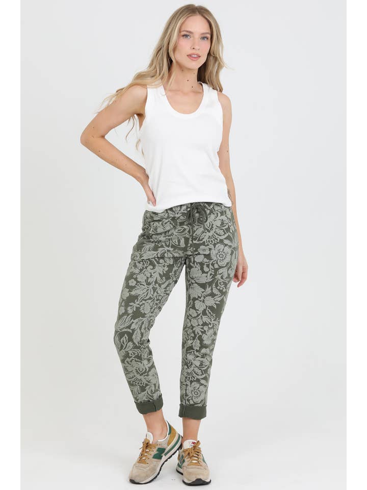 Nostalgia - Wholesale Pants - Women's - NP746-BW74 FLORAL PRINT JOGGER PANTS