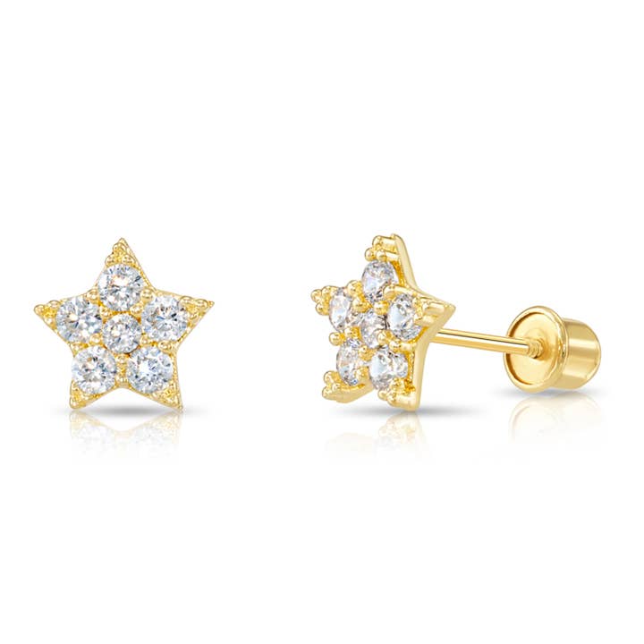 14K Solid Yellow Gold Star CZ Stud Earrings - Screw-Back for wholesale by NY Gold & Silver Trading Inc.