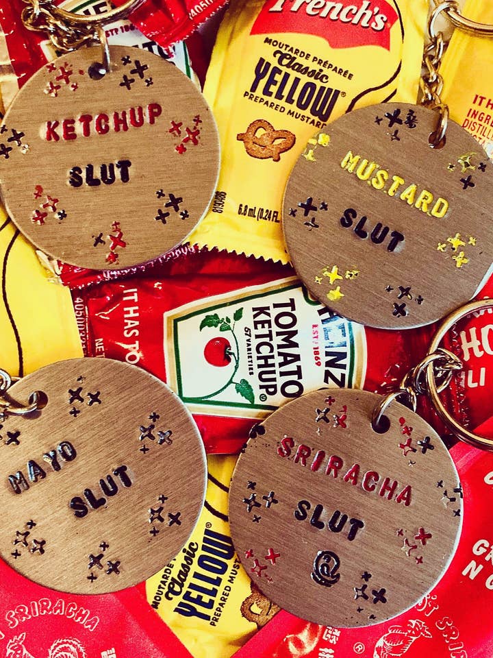 Condiment Keychain - Mayonnaise, Mustard, Ketchup, Sriracha for wholesale by Mitzi Wear