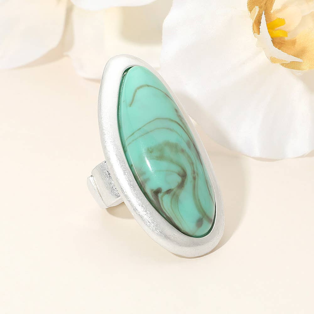 Sensibling Corp. - Wholesale Cocktail/gelegenheidsring - Gedurfde Abstracte Ovale Natuursteen Stretch Ring5