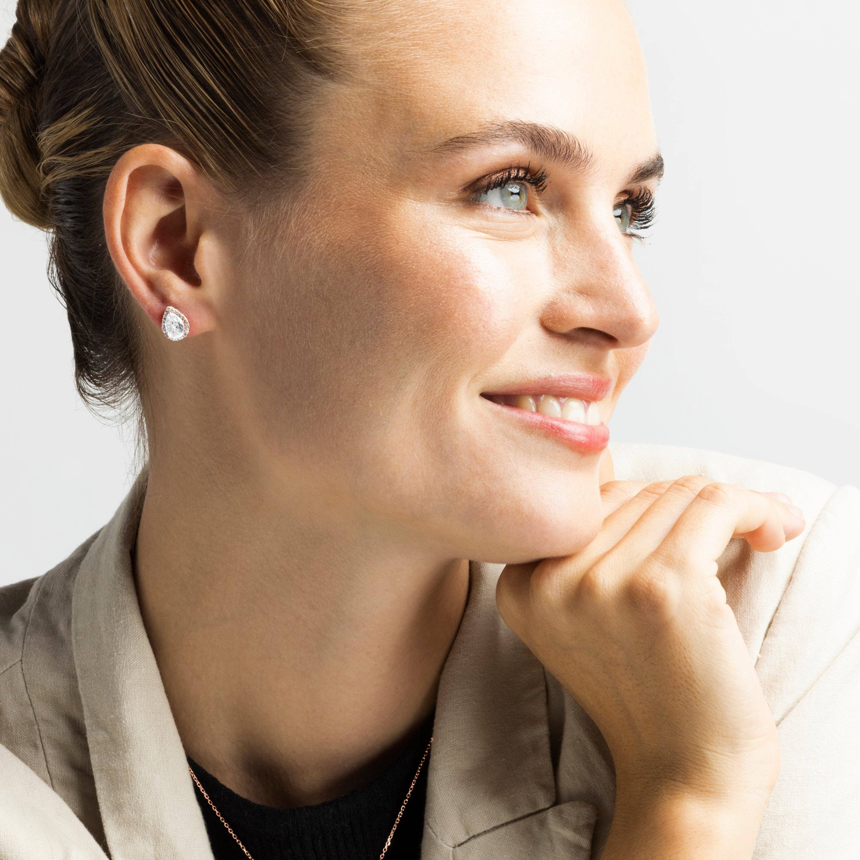 Luxenter – wholesale Hängande örhängen – Luxenter örhängen i 925 sterlingsilver med gnistrande zirkon, pläterade i 18K roséguld - Theli2