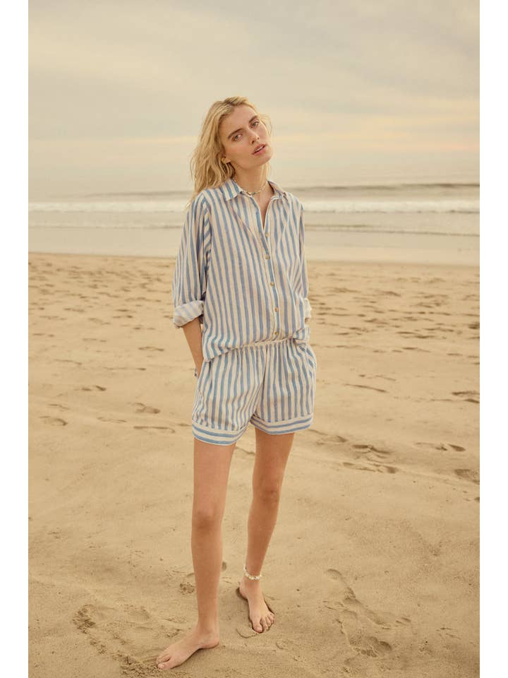 Promesa USA - Wholesale Shorts - Women's - Striped Loose-Fit Wide-Leg Paperbag Shorts