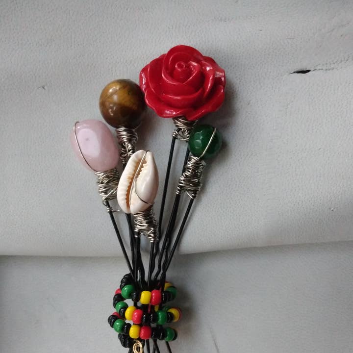 Lot de 6 épingles à cheveux en pierres naturelles assorties + bijou de loc RYBG pour la vente par Norahz Boutique