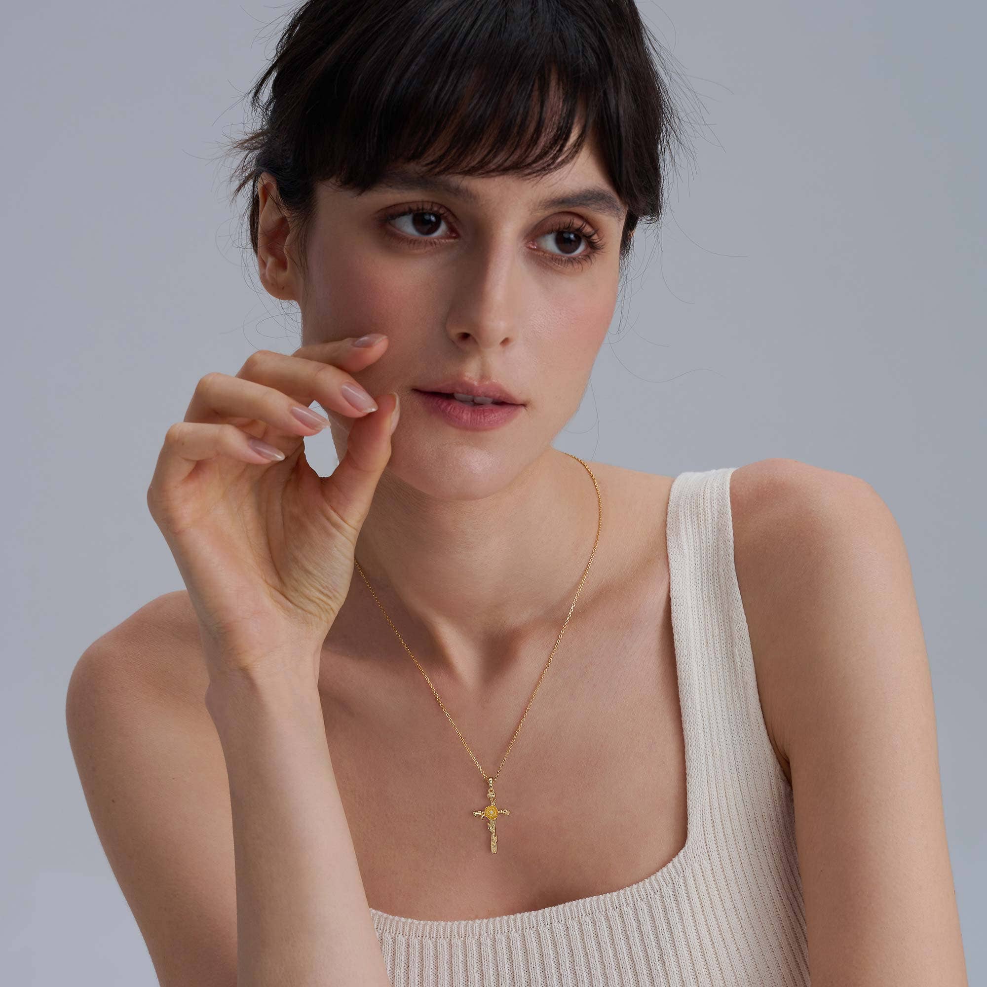 Vanimy Jewelry - Wholesale Pendant/charm necklace - Floral Cross August Poppy Pendant Necklace2