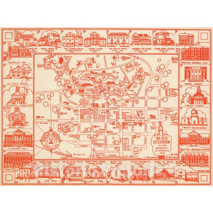 Historic Map - Denison University, Granville Ohio 1938 for wholesale by Historic Pictoric