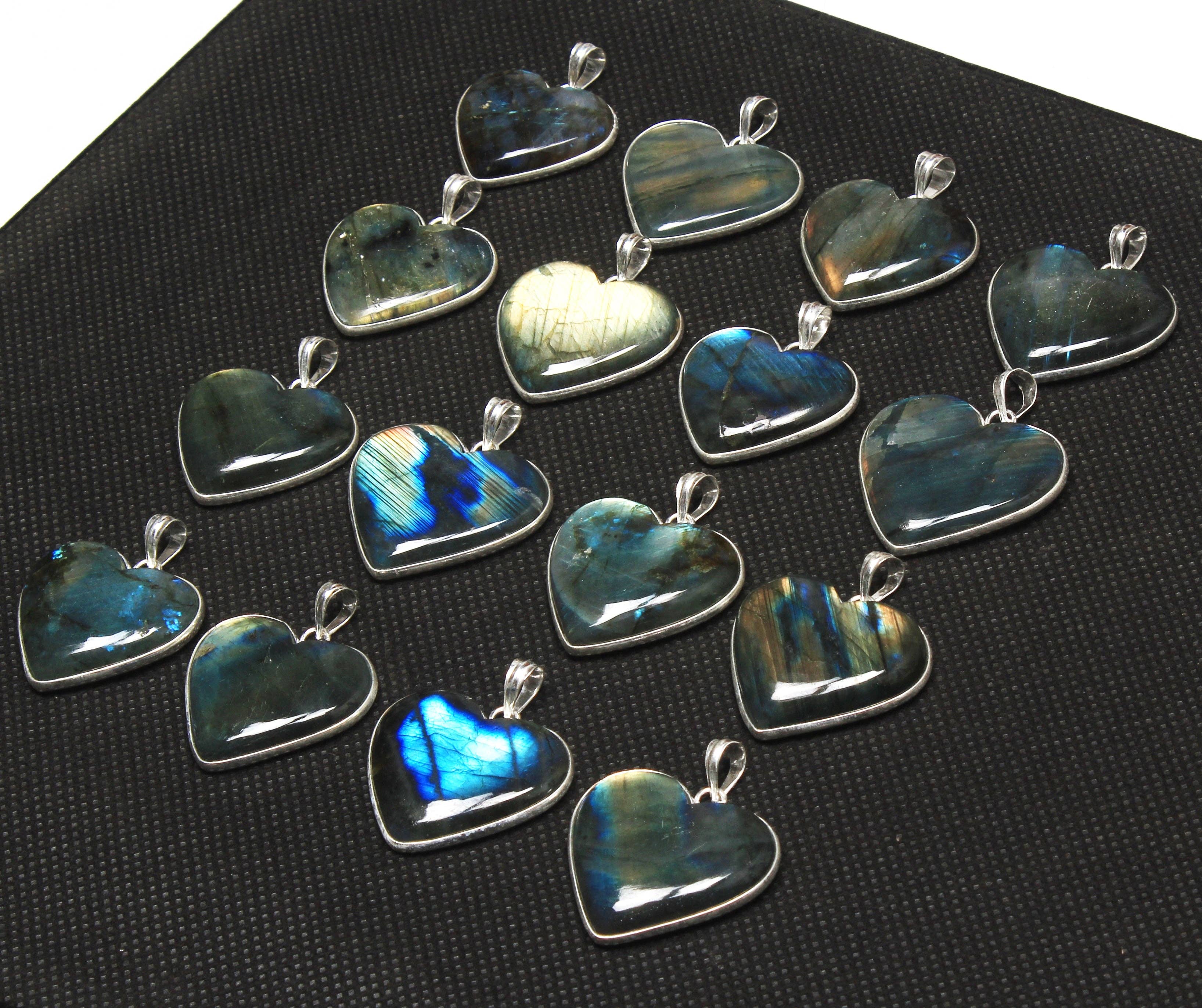 Handmade Jewels - Wholesale Individual Charm/Pendant - Labradorite Heart Pendants - Handmade, Silver-Plated Brass, Wholesale4