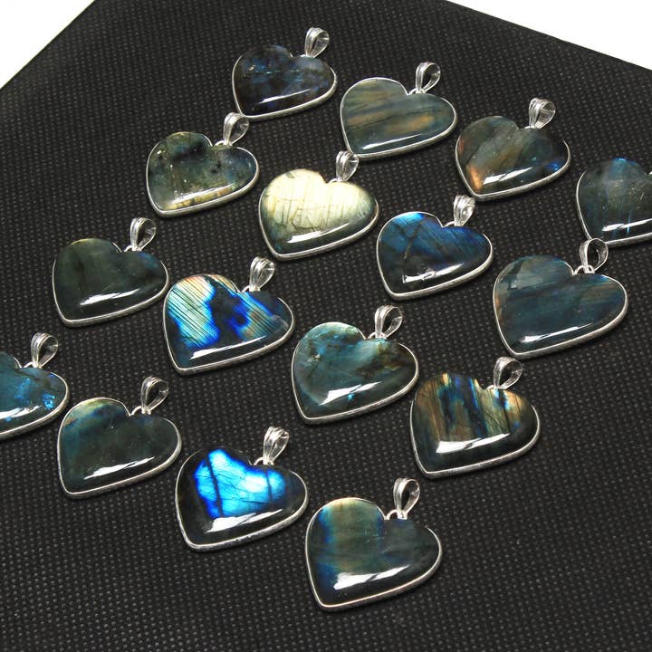 Handmade Jewels - Wholesale Individual Charm/Pendant - Labradorite Heart Pendants - Handmade, Silver-Plated Brass, Wholesale4