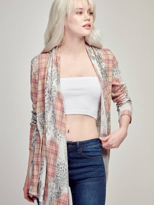 Patch Work Print Sweater Fabric Cardigan - Plus Size for wholesale by Rose Mellow Fashion