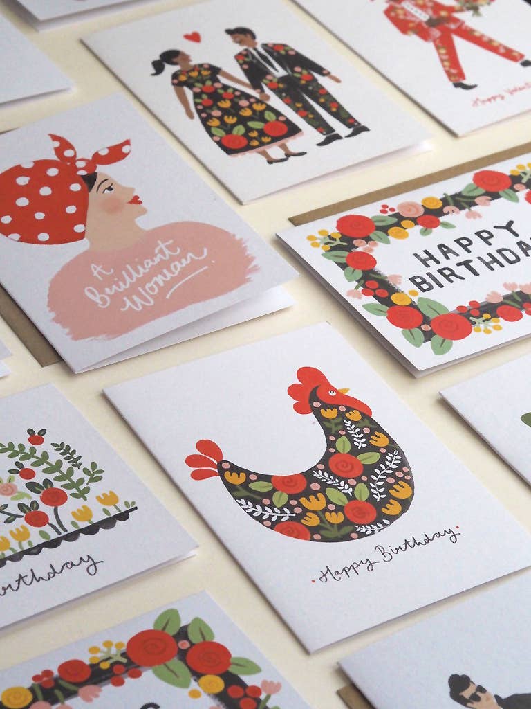 Jade Fisher - Wholesale Birthday Card - Floral Folk Ladies 'Happy Birthday' Banner Card2