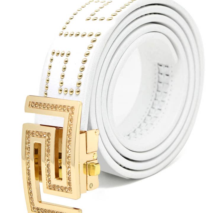 BARABAS - Wholesale Belt - Women's - Rhinestone Greek Pattern Buckle Belts BK81410