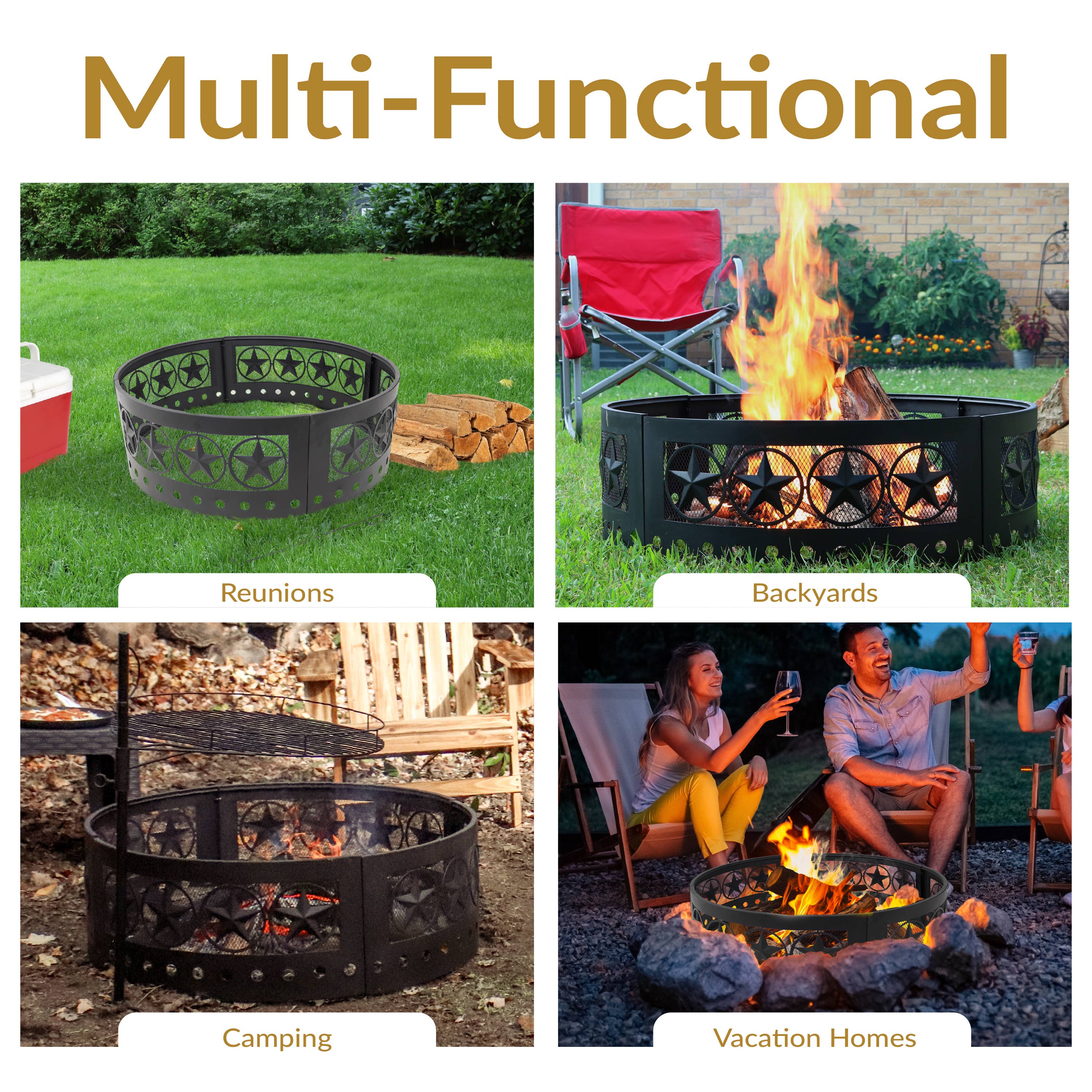 Sunnydaze Decor - Wholesale Fire Pit - 36 in Four-Star Cut-Out Fire Pit Ring with Poker3