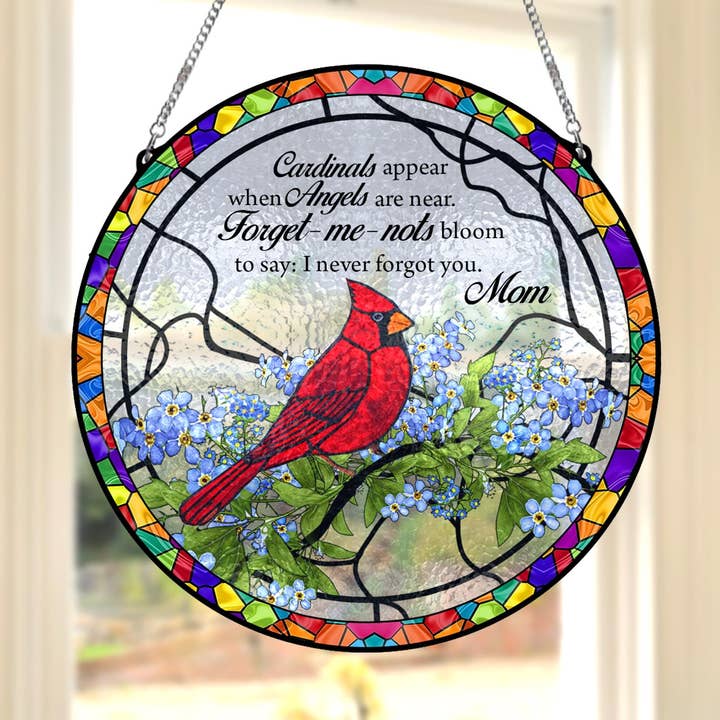 Personalized Cardinal Glass Suncatcher, Mom Memorial Gift for wholesale by TMLECOM LTD