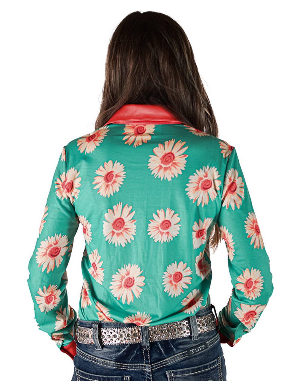 Cowgirl Tuff Co. / B. Tuff Jeans - Wholesale Button Down Shirt - Women's - Pullover Button Up Turquoise Floral Jersey Stretch4