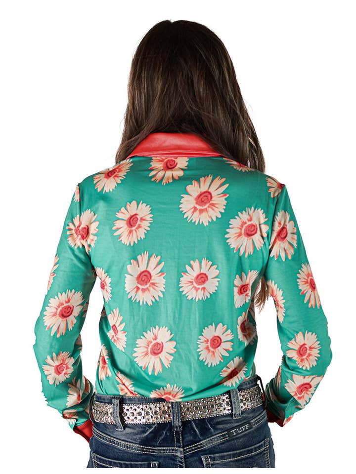Cowgirl Tuff Co. / B. Tuff Jeans - Wholesale Button Down Shirt - Women's - Pullover Button Up Turquoise Floral Jersey Stretch4
