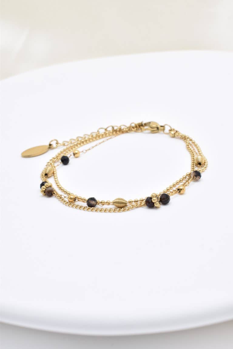 Kapyco – Engroshandel Flettet armbånd – Kapyco tre-radet armbånd i rustfrit stål med naturlige sten - BR210215OR3