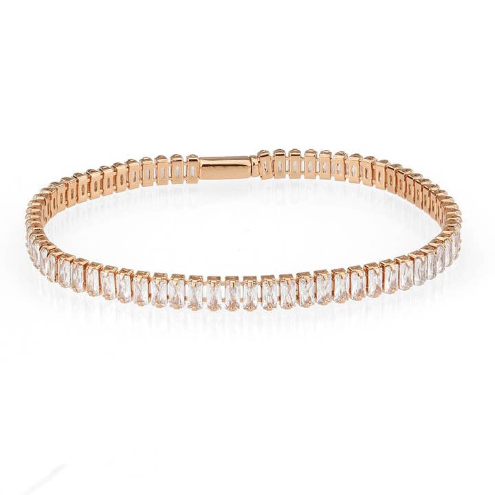 3W1702 - Roségouden messing armband met AAA Grade CZ in helder voor wholesale door Alamode