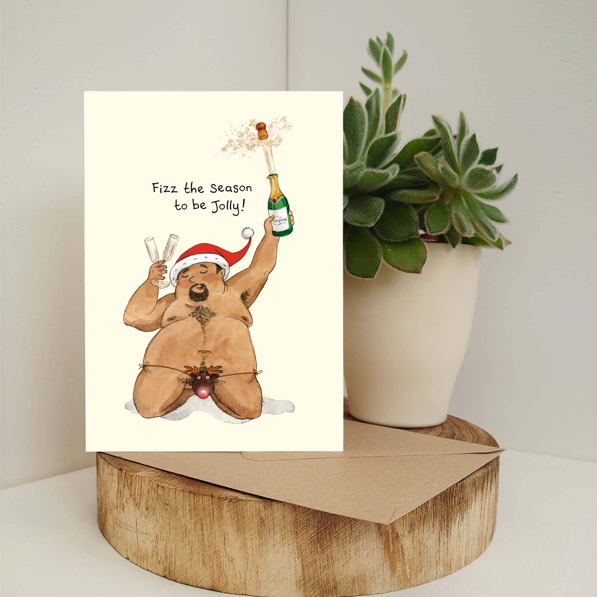 Hes Designs – wholesale Christmas card – Christmas Fizz the season card, sexy chubby man greetings2