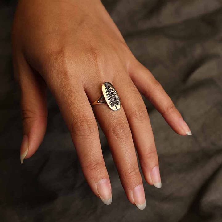 Nina Designs - Wholesale Cocktail/Statement Ring - Sterling Silver or Bronze Etched Pine Tree Ring3