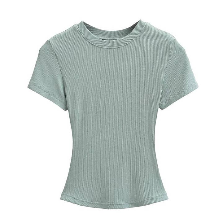 UZ Wholesale Store - Wholesale T-Shirt - Women's - Plain Color Threaded Round Neck Short Sleeve T-Shirt4