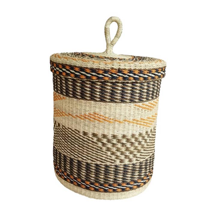 African Heritage LLC - Wholesale Laundry Basket - Hand-woven African Bolga Laundry Basket with Lid2