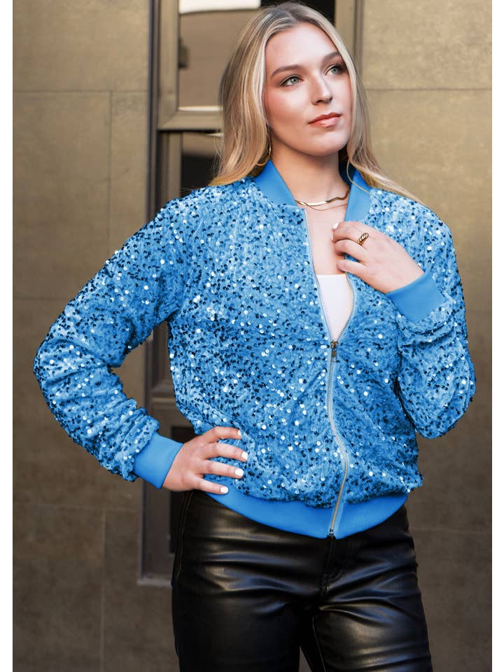 Anna Kaci Wholesale - Wholesale Jacket - Women's - Women's Sparkly Sequin Jacket Glitter Long Sleeves Front Zip8
