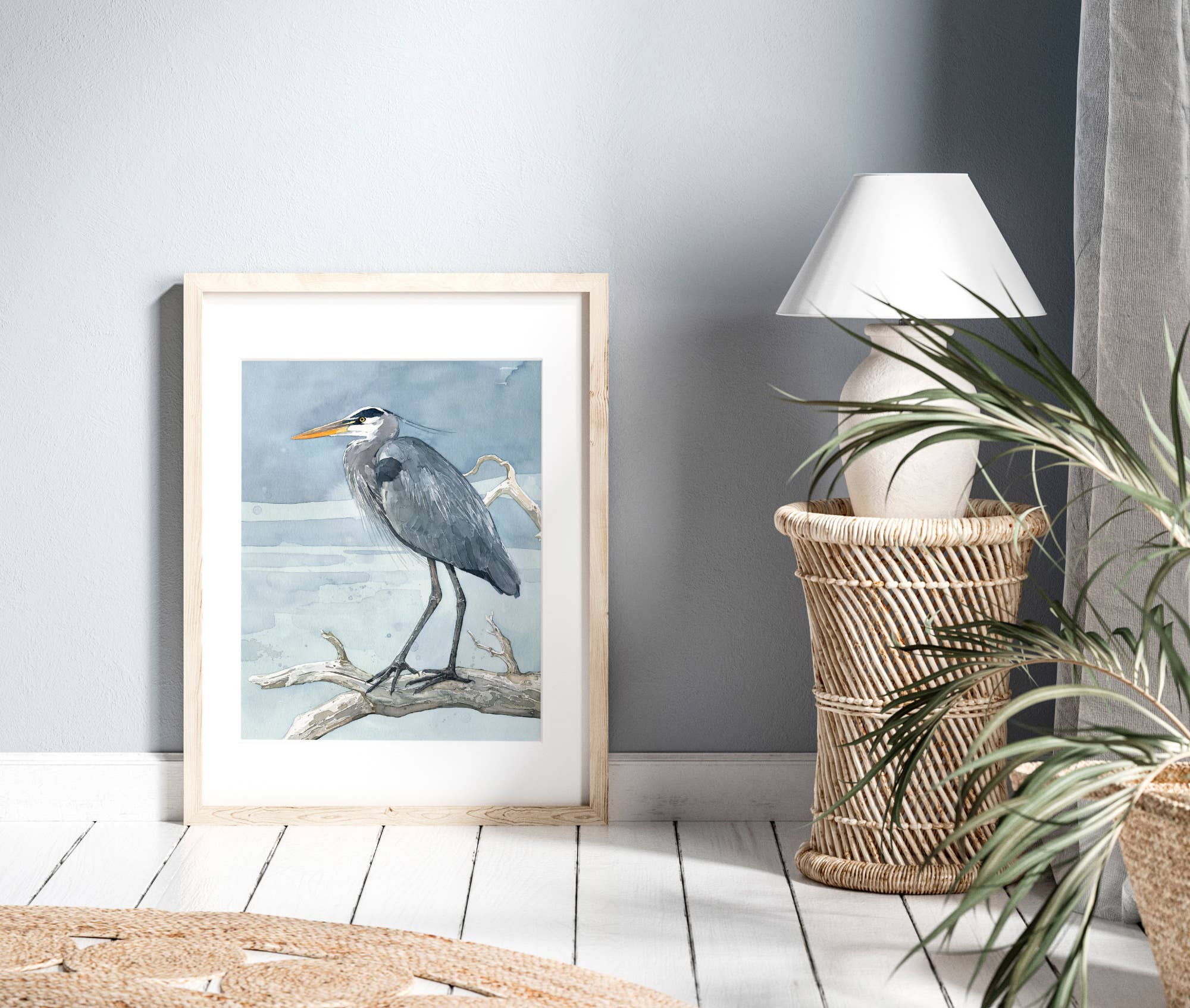 Studio Tuesday – wholesale Konsttryck – Stor blå häger på gren akvarellmålning2