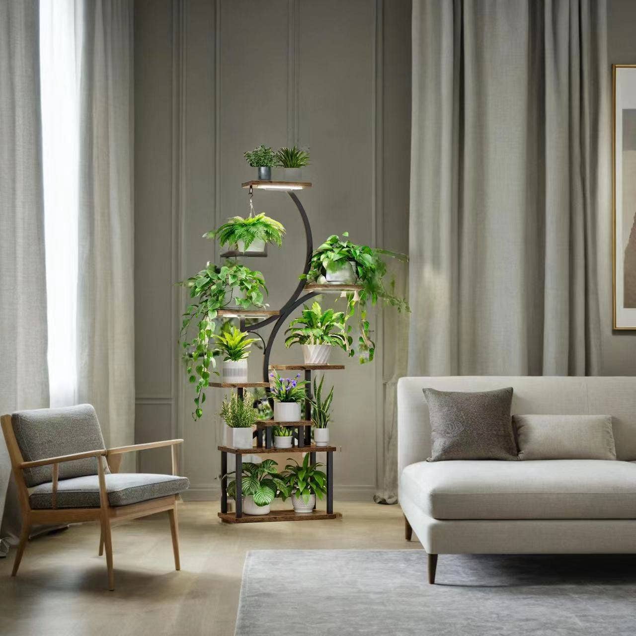 39F Inc. – Großhandel Blumentopfständer – 8-stufiger Pflanzenständer mit Wachstumslichtern, 155 cm hoch, Metall, Schwarz11